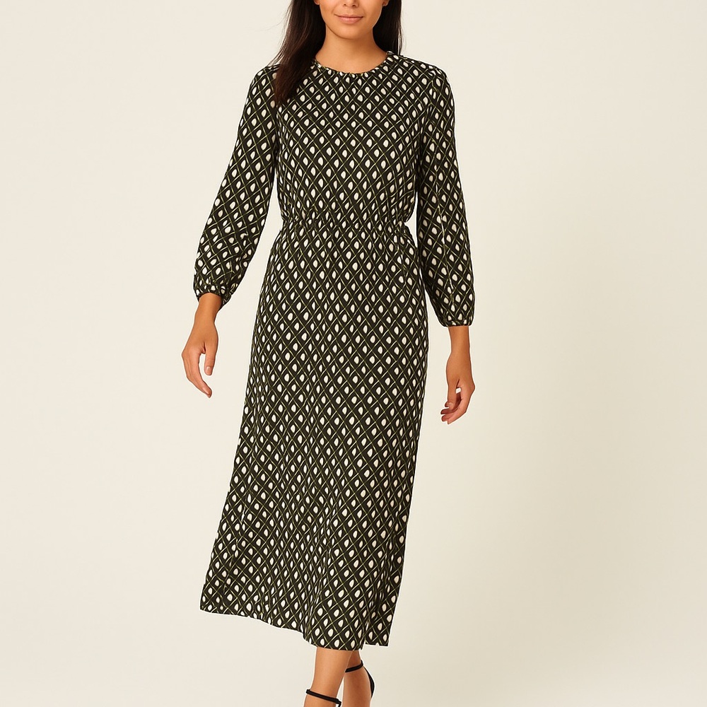 LOLA‎ Italy Silk Blended Geometric Midi Dress / MSRP $159 / NWT